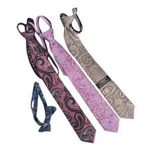 Hermoso Neck Tie Set Boys One Size Multicolor Paisley Zipper Ties Bow Dressy